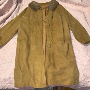 Tan Suede Coat with Faux Fur Collar